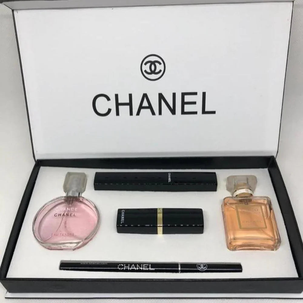 chanel Confezione 5 pezzi 2 profumi + rossetto + matita + mascara